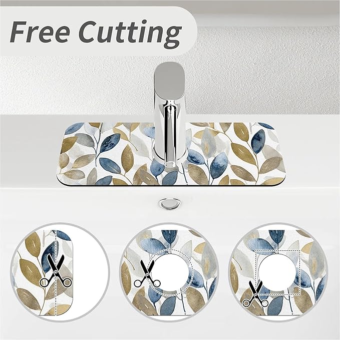 Kitchen Sink Splash Guard，olive leaves Faucet Mat Sink Gadgets-Super Absorbent Fast Drying Mat Drip Catcher for Kitchen, Bathroom,Sink Mat, Dish Drying Mat, Bathroom(15" X 5.5" )