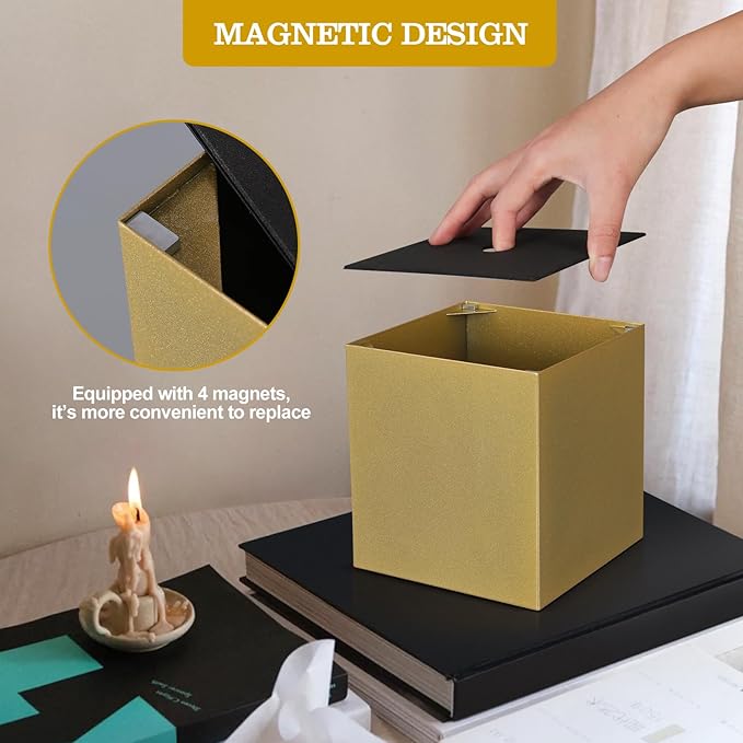 Metal Square Tissue Box lid, Modern Facial Tissue Holder for Bathroom Vanity Tops, Bedroom Dressers, Nightstands, Desks, Offices (Gold)