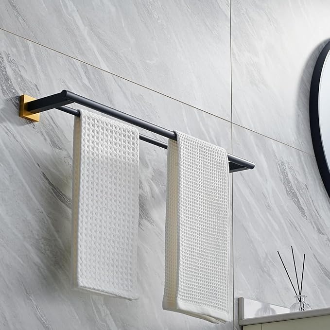 Miyili Double Bath Towel Bar 24-Inch SUS 304 Stainless Steel Towel Holder Rack for Bathroom Black & Gold, A02BG60B