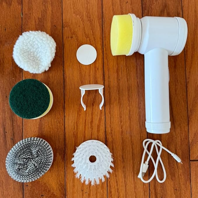 USB Rechargeable 5 in 1 Magic Electric Cleaning Brush - Spin Scrubber for Cleaning with 5 Interchangeable Heads, Electric Scrub Brush for Kitchen, Bath, Multi-Surface Use, Ergonomic Design