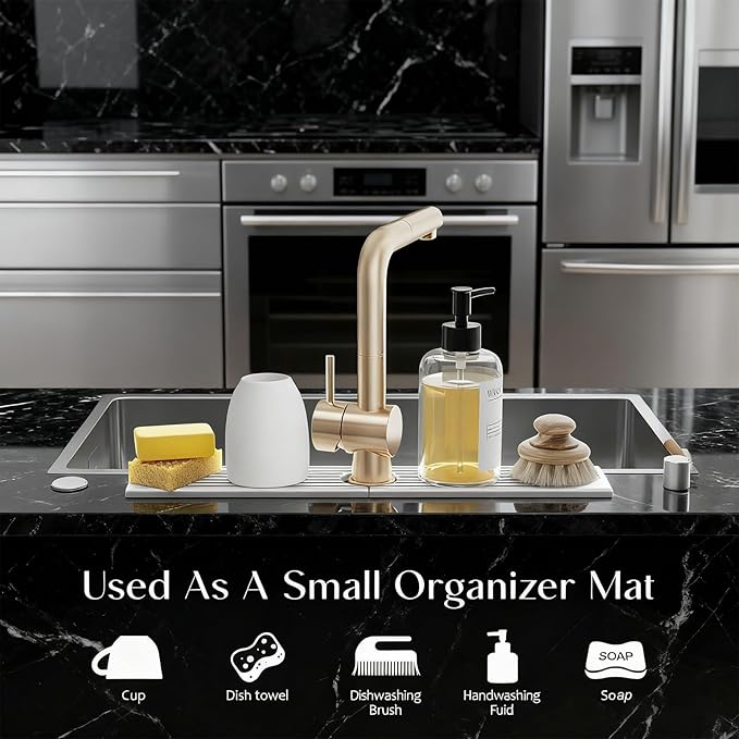 Stone Faucet Mat for Kitchen Sink, Diatomite Drying Stone Mat & Sink Protectors, Sink Water Splash Guard, Quick Dry Water Absorbing Non-Slip Stone Tray Prevent Moisture for Kitchen Bathroom Counter