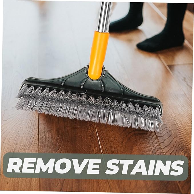 Rotating Double Bristle Floor Cleaning Brush with Long Handle for Bathroom Kitchen Tile Grout and Straight Bristles Scrub Reach Corners Suitable for Shower Walls and Patios