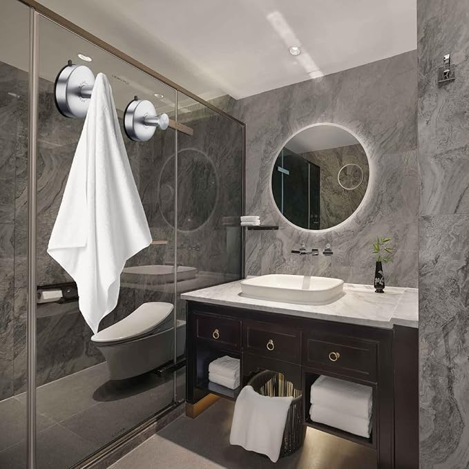DGYB Suction Cup Hooks Set of 4 Brushed Nickel Towel Hooks for Bathrooms Waterproof Stainless Shower Hooks for Inside Shower 15 Lb Bathroom Hooks for Towels