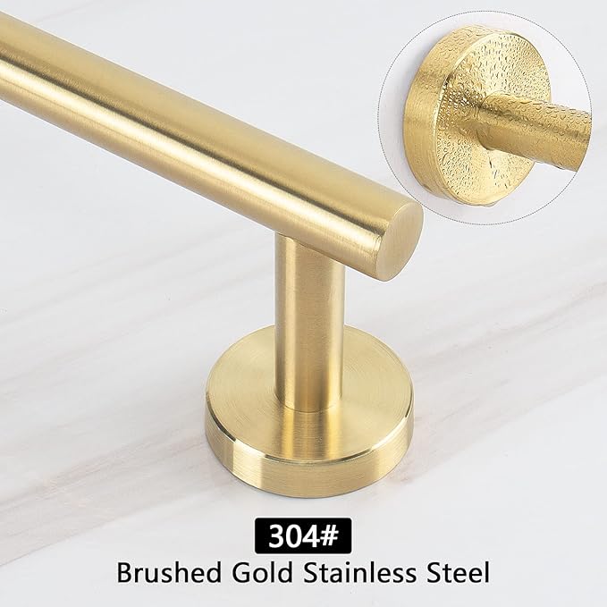 NearMoon Bath Towel Bar, Thicken Stainless Steel Shower Towel Rack Holder Wall Mounted for Bathroom, 26-lnch Overall Length-24-lnch Usable Hanging Space (1 Pack, Brushed Gold)