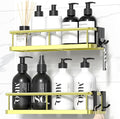 YASONIC Shower Caddy Adhesive, No Drill Bathroom Shower Organizers, with Removable Hooks, Rust Proof Shower Shelves, Wall-Mounted Shower Holder, 2 Pack Gold