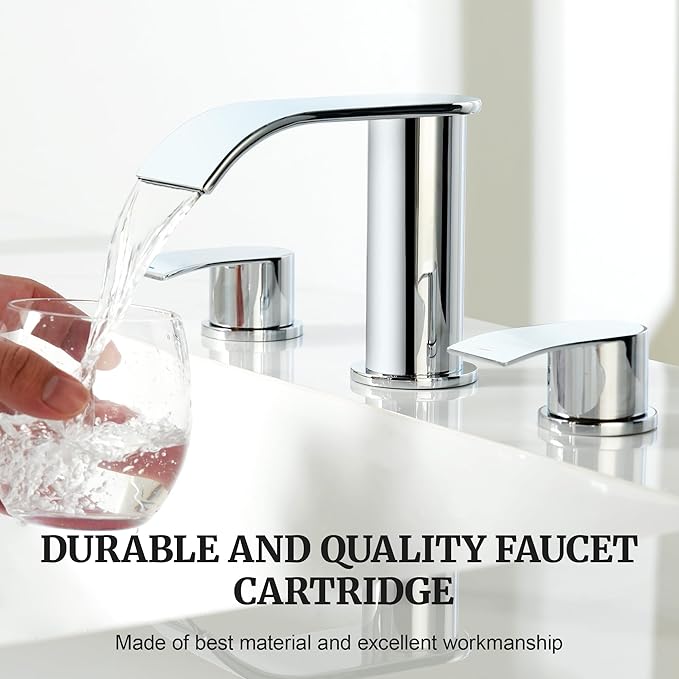 Ultimate Unicorn 8 inch Bathroom Faucet Chrome, Waterfall Bathroom Faucet with Metal Pop-up Sink Drain Stopper and 2 Supply Hoses,2 Handle Widespread Faucets for Vanity Sink 3 Holes