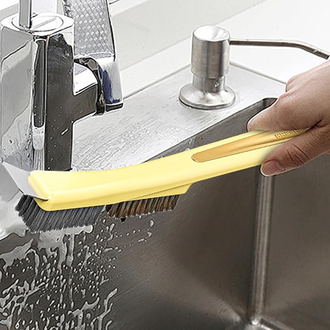 Kitchen Stove Top Brush - Steel Wire Scrubber with Built In Scraper | Heavy Duty Cleaning Gadget for Home Use, Dirt Removal Tool for Tile, Sink Drains, Stove Tops, Grout, Bathroom Corners, Household S