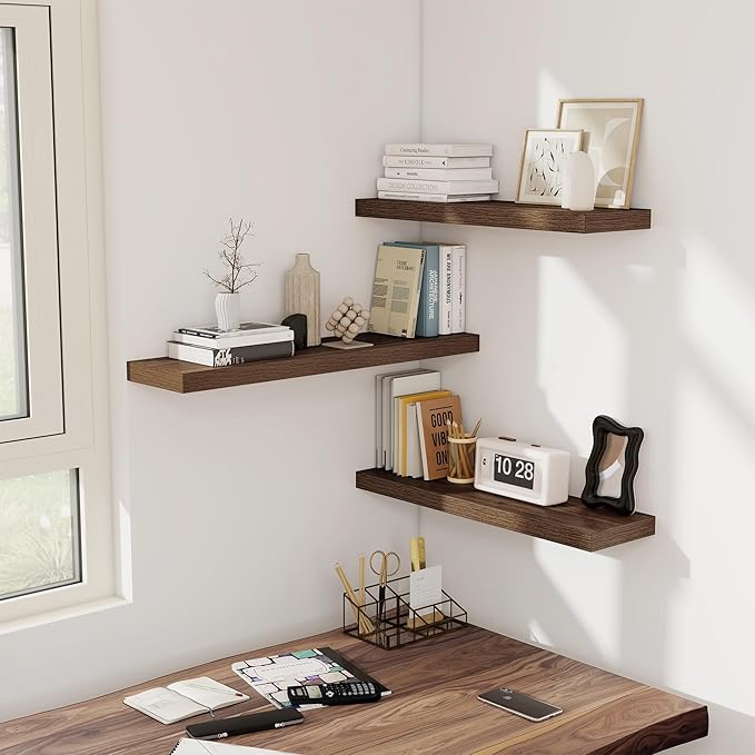 Fun Memories 36 Inch Floating Shelves, Wall Shelves Set of 2 for Bathroom/Living Room/Bedroom/Kitchen, Wall Mounted Floating Shelf for Home Decor with Invisible Brackets, Walnut