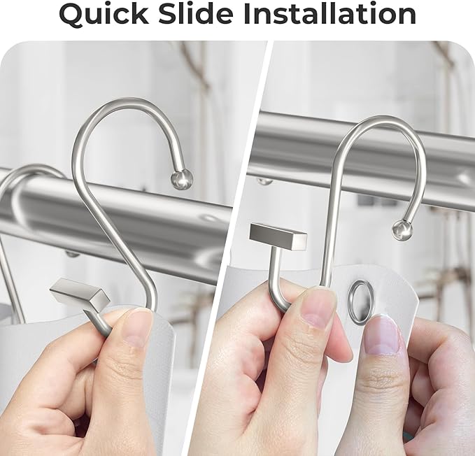 Shower Curtain Hooks, Nickel Shower Curtain Rings Rust Proof, 12PCS Shower Hooks for Shower Curtain, T-Bar Design Convenient Elegant Shower Curtain Hangers for Bathroom Kitchen Wardrobe