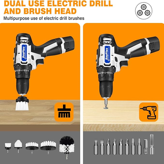 Electric Spin Cleaning Brush Battery Cleaning Brush Shower Cleaning Brush Battery Cleaning Brush with 10 Interchangeable Brush Heads Bathroom Shower Bathtub Glass Car Power Cleaning Brush