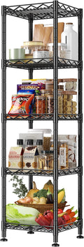 5 Tier Metal Shelving Unit Wire Shelves Storage Rack:Adjustable Storage Shelves Standing Bathroom Shelf and Narrow Small Shelf for Laundry Dorm Kitchen Pantry Closet Office 12''Wx12''Dx49''H Black