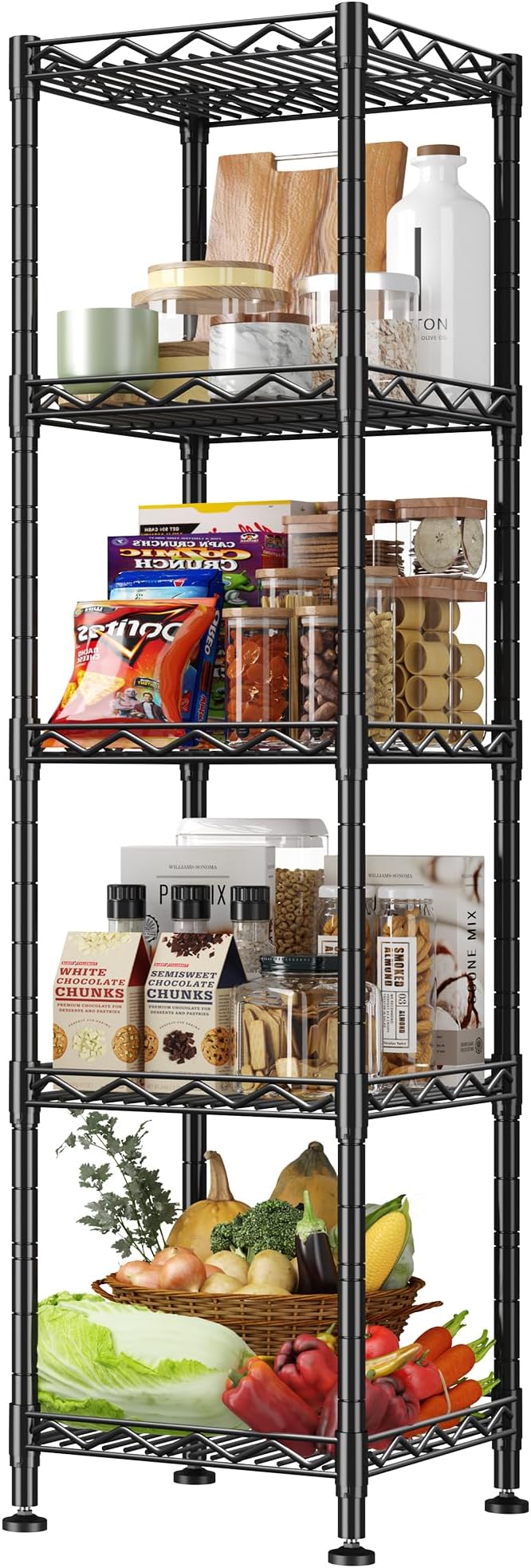 5 Tier Metal Shelving Unit Wire Shelves Storage Rack:Adjustable Storage Shelves Standing Bathroom Shelf and Narrow Small Shelf for Laundry Dorm Kitchen Pantry Closet Office 12''Wx12''Dx49''H Black