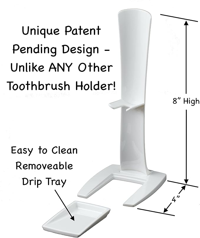 Hygienic No-Mess Inverted Electric Toothbrush Holder Stand, Easy Cleaning, 8”x 4” x 3.1”, White