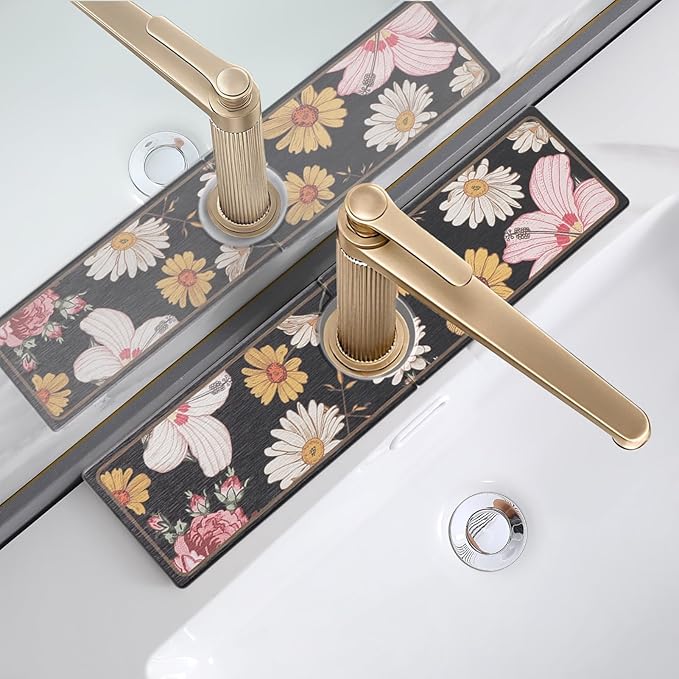 Stone Faucet Mat for Kitchen Sink, Diatomite Stone Sink Tray, 15.8" Super Absorbent Mat for Bathroom Counter, Prevents Moisture Buildup, Stone Drying Mat, Fast Drying Faucet Splash Guard