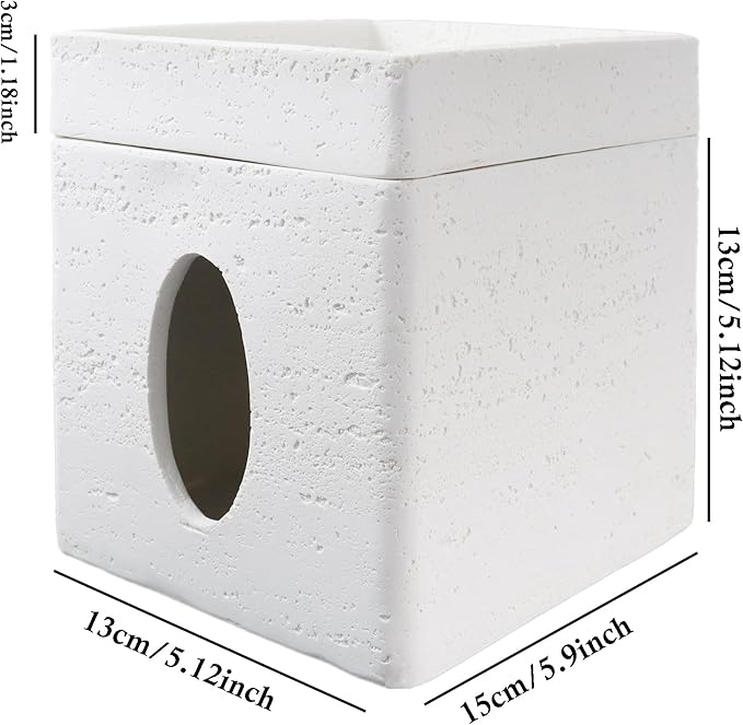 Hymmah Tray Tissue Box Cover Holder Unique Cube Design Tissue Dispenser Cover Decor for Vanity Counter Tops Also Great for Bedroom and Living Room White
