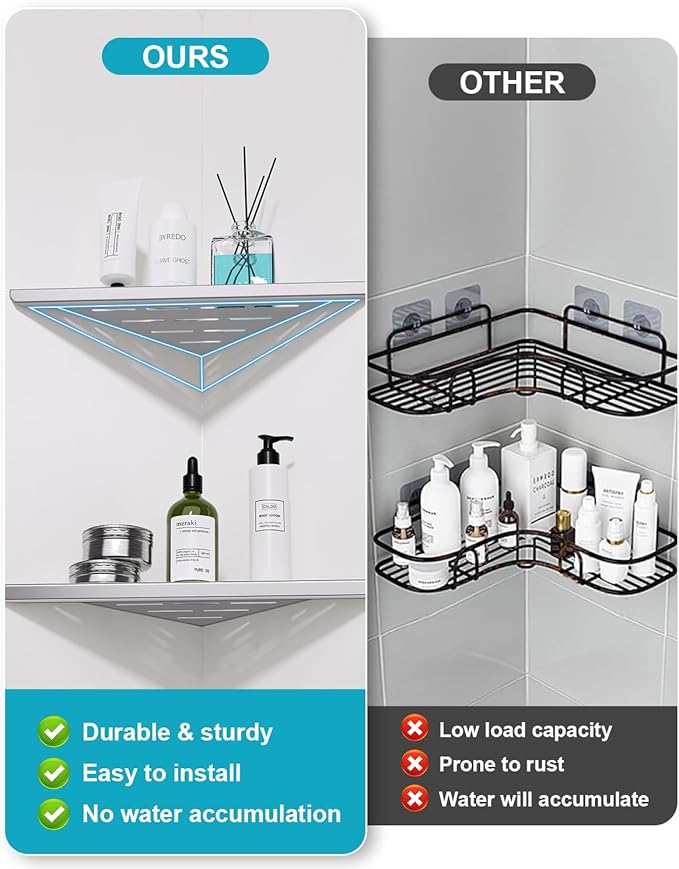 YACVCL Corner Shower Shelf,Brushed Nickel 304 Stainless Steel 10" Slot Design Recessed Corner Shelf Bathroom for Tiled Wall,No-Drill Rack Storage Bathroom Accessories,2 Pack