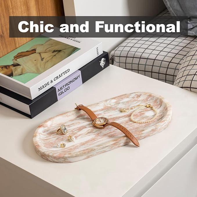Koville Norway Natural Marble Tray, 12"x6" Vanity Decorative Tray for Countertop, Catchall Tray for Perfume, Candles, Jewelry Dish