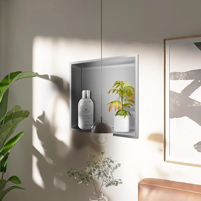 Shower Niche 12 x 12, Stainless Steel Shelf Recessed Shower Niche for Bathroom Storage No Tile Needed Over Mount Installation