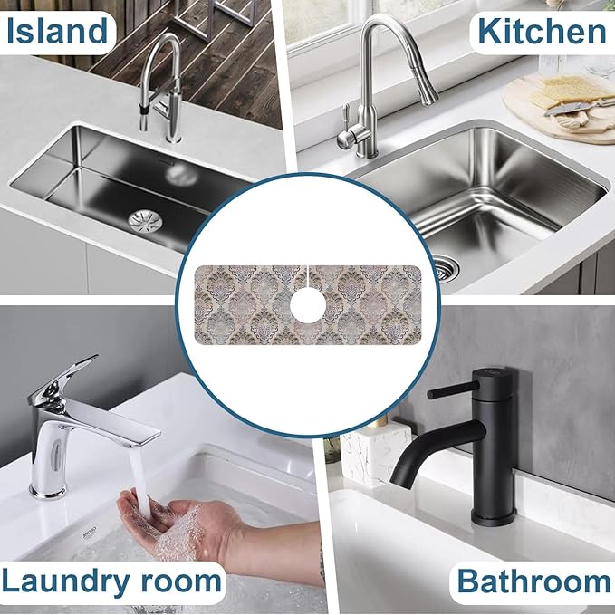 Grey Ceramic Printing Sink Splash Guard Ceramic Texture Faucet Absorbing Mat Fast Drying Mat Sink Gadgets Splash Guard Behind Faucet Drip Catcher for Kitchen Bathroom, 15.5"x5.5"