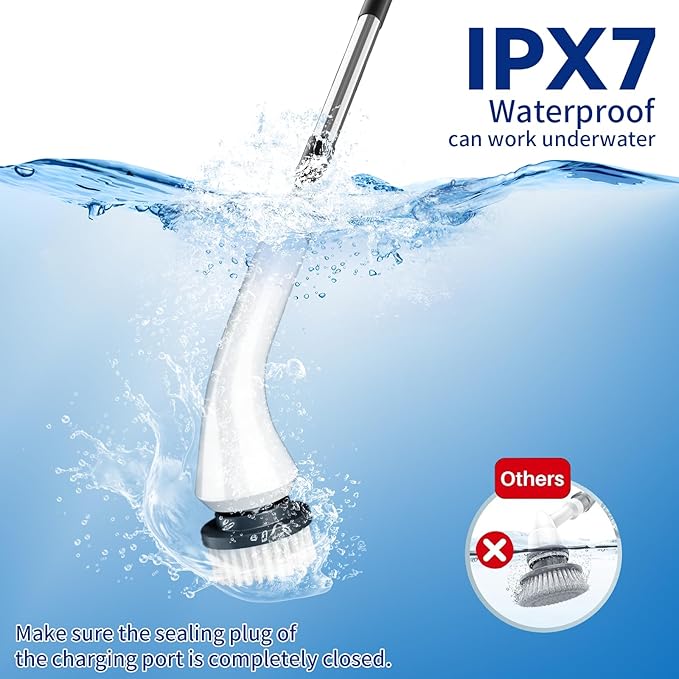 Electric Spin Scrubber,Cordless Bathroom Cleaning Brush with Replaceable Heads & Adjustable Extension Long Handle,Dual Speeds Power Shower Scrubber for Tile,Bathtub,Floor,Kitchen (White)