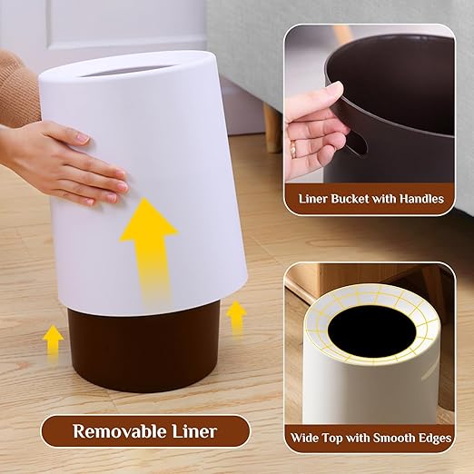 Modern Round Trash Can Open Top Trash Bin 2 Pack, White Garbage Can with Removable Plastic Bin - Keeps Liner Bag Hidden Minimalist Office Trash Can Touchless Bathroom Garbage Can, 3.2Gal/12L