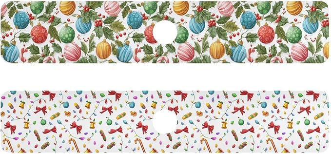Christmas Baubles Holly Bells Sweet Kitchen Sink Splash Guard Sink Faucet Mat Faucet Handle Drip Catcher Drain Mats for Kitchen Bathroom Countertop Absorbent Dish Drying Pad 2Pack 3