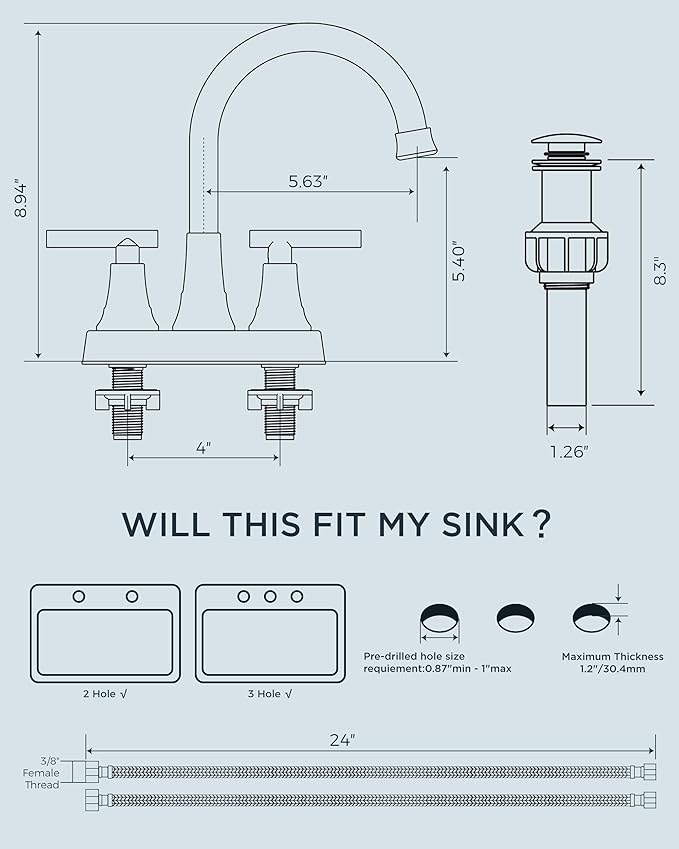 FORIOUS Black and Gold Bathroom Faucets, 4 Inch Centerset Bathroom Sink Faucet 2 or 3 Hole with Pop up Drain and cUPC Hose, Two Handles Control, 360° spout for Restroom,Vanity, RV