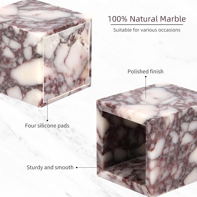 Natural Marble Toothbrush Holder for Bathroom Countertop (8.5x8.5x10cm) - Multifunctional Organizer for Makeup Brushes, Vanity Accessories & Utensils Sink (1, Calacatta Viola)