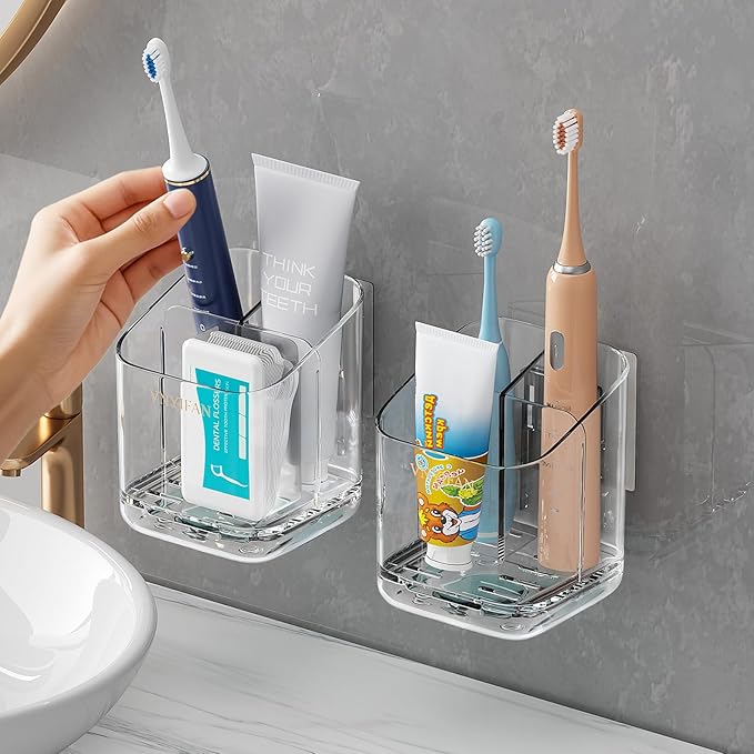 Toothbrush Holders for Bathrooms, 3 Slots Detachable Electric Toothbrush Holder Wall Mounted with Divider, Removable Tooth Brush and Toothpaste Holder Organizer for Bathroom/Kitchen/Office
