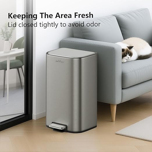 mVm 8 Gal Kitchen Trash Can, Step Trash Can with Lid, Smooth Edge Garbage Bin for Home Office (Gray)