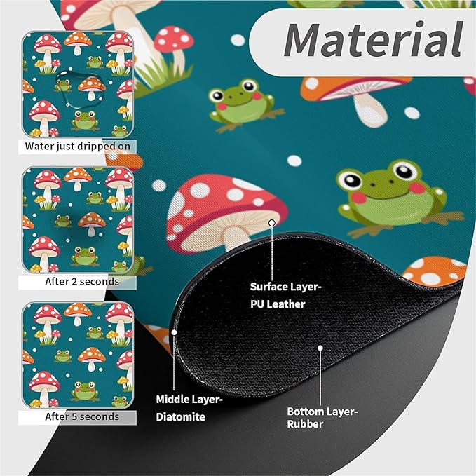 Faucet Draining Mat For Kitchen Sink, Red Mushroom Frog Diatom Mud Absorbent Drain Pad For Bathroom Kitchen Sink Splash Guard Drying Mat