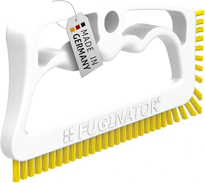 Fuginator Scrub Brush for Tile and Grout: Stiff Nylon Bristle Scrubbing Brush - Bathtub and Shower Scrubber for Floor Joints and Tile Seams - Cleaning Brush (White/Yellow)