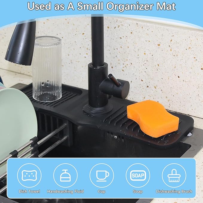 14.5*5.5 Inch Large Non-Slip Base,Multi-Surface Protector for Kitchen,Bathroom,Laundry,RV,Easy Clean Water Deflector Accessory(black)