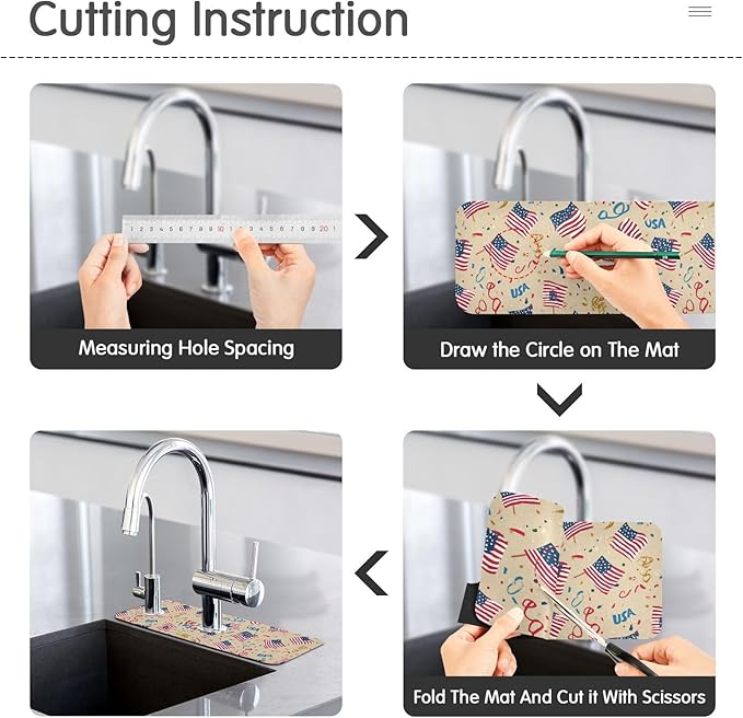 Kitchen Sink Splash Guard 2 PCS 14.7 Inch Sink Faucet Mat Splash Guard for Bathroom Countertop Water Absorbent Foldable Cuttable Soft Washable Brown Patriotic American Flags