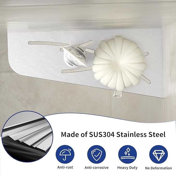 Corner Shower Shelf 12" Brushed 304 Stainless Steel Quadrilateral Corner Shelves Recessed Bathroom Storage Shampoo Holder Organizer Kitchen Shelf Rack 2 Pack, No Drilling Needed