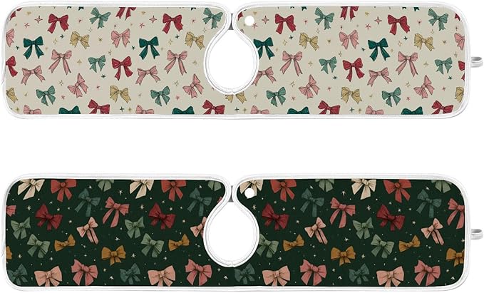 2 PCS Kitchen Sink Splash Guard 23.6 Inch Faucet Mat for Kitchen Sink Bathroom Sink Faucet Absorbing Drip Drain Mat Pad Microfiber Soft Washable Green and Beige Bows Stars