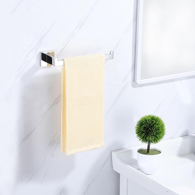 LANC Bathroom Hand Towel Holder Chrome Silver Hand Towel Bar 10 Inche Right Side Square Towel Ring for Kitchen Lavatory Wall Mount Stainless Steel Polished Towel Racks Hanger, A8806CP