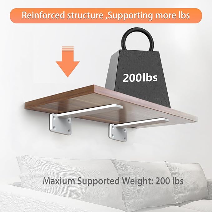 Floating Shelf Brackets Upgraded, 10 inch, White Heavy Duty Iron Shelf Brackets, Industrial Modern Floating Shelf Support for Wall Mount Shelves,4 Pack, Support DIY(5mm Thickening Type).