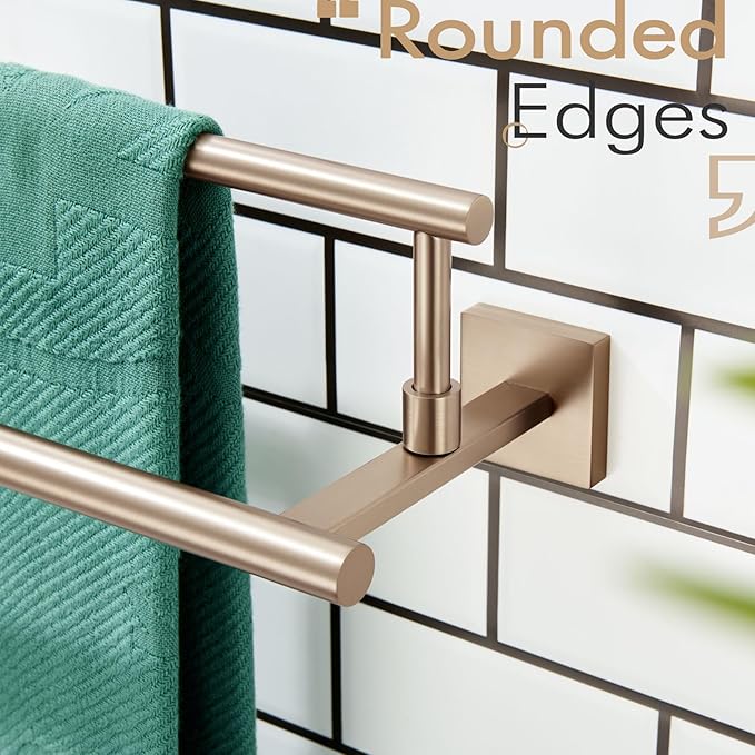 KOKOSIRI Towel Bars 32-Inch Bathroom Towel Holder Champagne Bronze Double Bath Towel Racks Wall Mounted Stainless Steel B5009CPG-L32