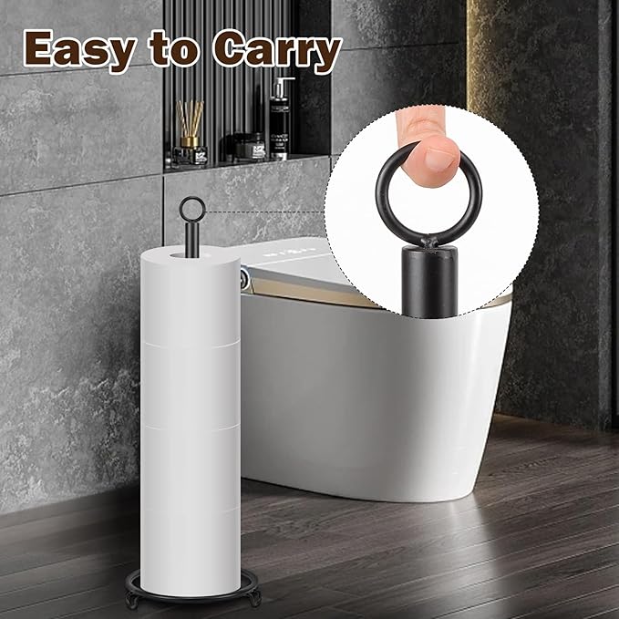 Bath Toilet Paper Holder, Metal Toilet Tissue Roll Organizer Storage, Tissue Paper Holder Stand for Bathroom/Kitchen Countertop (21” H, Matte Black)