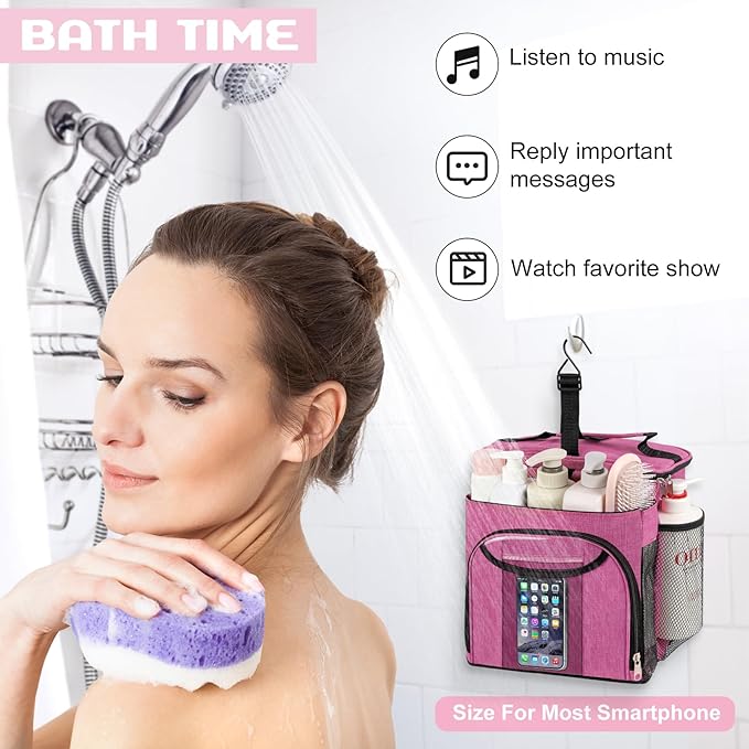 Attmu Mesh Shower Caddy Portable for Dorm College Essentials, Large Capacity Separate Compartment Hanging Toiletry Bag for College Student Camping Gym Travel Essentials (Pink)