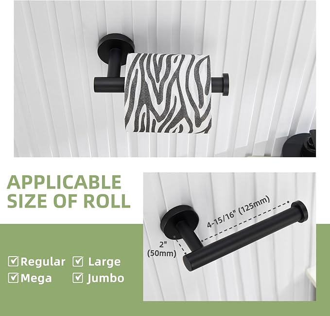 Bathroom Hardware Set 4-Piece Matte Black, Angle Simple Stainless Steel Bathroom Accessories with Towel Hook X 2, Toilet Paper Holder and Rotary Towel Ring, Wall Mount