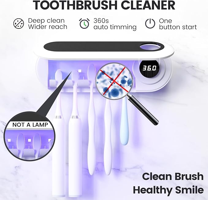 MIMORE Toothbrush Holder, 5 Toothbrush Slots & Timer Function, Cordless Wall Mounted Toothbrush Holders for Bathrooms