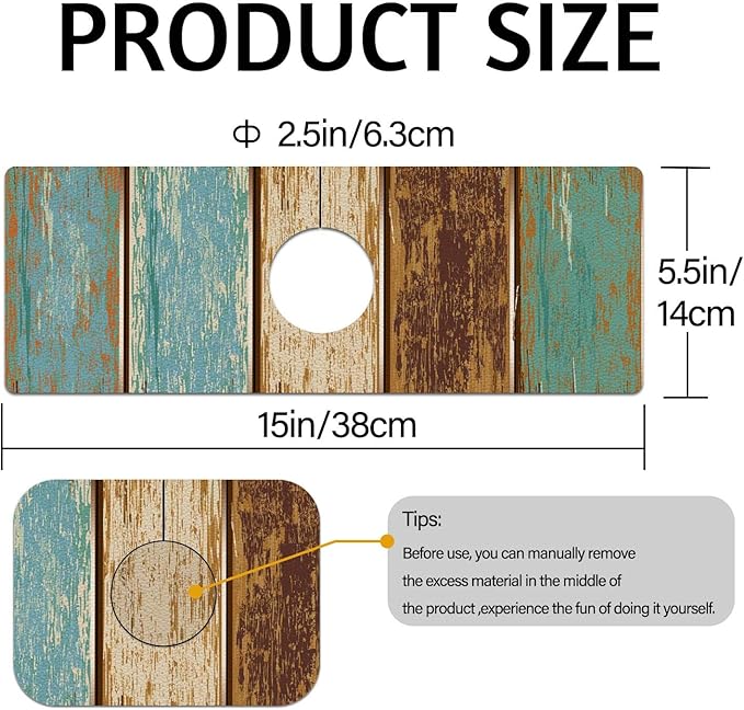 MCALK Wood Pattern Teal Kitchen Sink Faucet Mat Splash Guard, Absorbent Quick-Dry Kitchen Sink Mat - Ideal for Splash Guard & Drip Catching with Farmhouse Art Decor( 1pc 15"x5.5")
