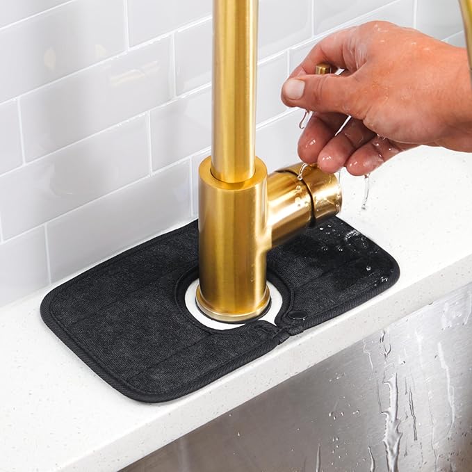 Ternal Sinkmat for Kitchen Faucet, Original Design, Absorbent Microfiber Fabric, Machine Washable Splash Guard & Drip Catcher For Around Faucet Handle [Black Bundle, 24",15" & 9"]