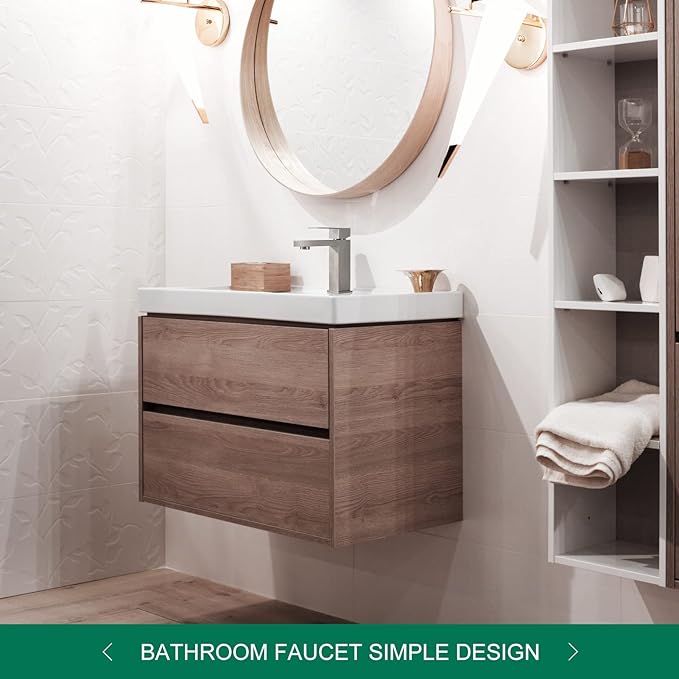 VOTON Bathroom Faucet Brushed Nickel, Modern Single Handle Bathroom Faucets for 1 or 3 Hole Bathroom Sink Faucet Mixer Tap Washbasin Faucet with Deck, Pop-up Drain and Supply Hoses
