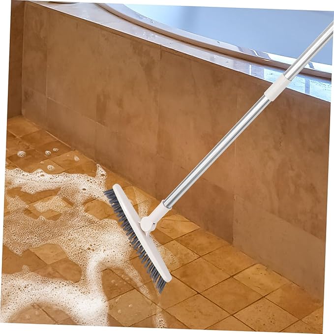 FRCOLOR Rotatable Long Handle Floor Scrub Brush with Stiff Bristles for Shower Cleaning Grout Window Tracks Crevices Multi Purpose Tool for Bathroom Kitchen Floors and Outdoor Use