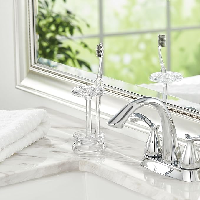 iDesign 4 Divided Sections for Bathroom or Vanity-Set of 2-Clear Toothbrush Holder, Pack of 2