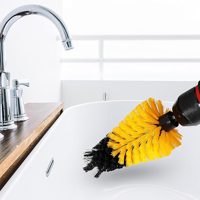 2 Piece Scrub Brush for Drill Bathroom Cleaning Tools Corner Cleaning Brush Drill Brush Attachment Carwash Brush, Drill Scrubber Brush Kit Detailing Brushes for Home Kitchen Grout Tile(Yellow)