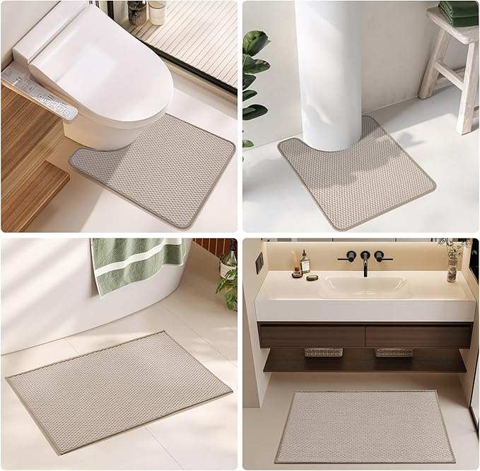 Large Bathroom Rugs Non Slip Washable Bath Rugs Super Absorbent Bathroom Rug Thin Quick Dry Low Pile Bath Mats, Beige 36"x48"